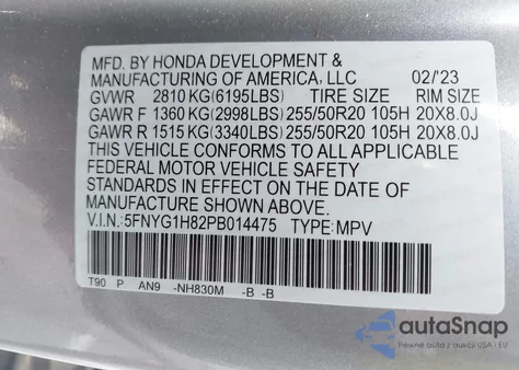 2023 Honda Pilot Awd Elite from USA, damaged, VIN 5FNYG1H82PB014475
